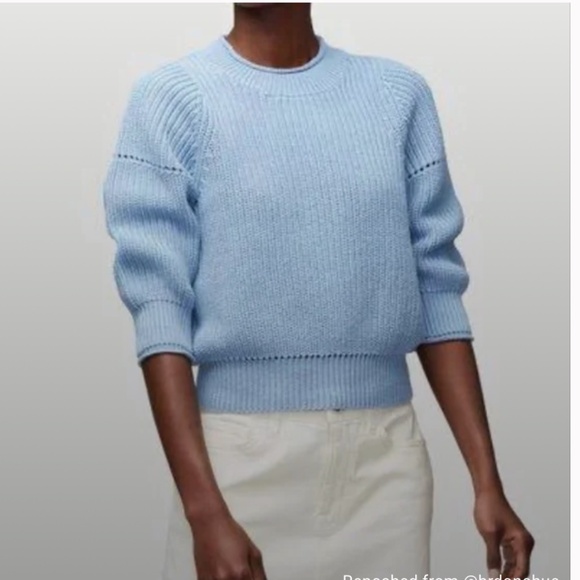 FRAME Puff-Sleeve Chunky Ribbed Knit Cotton/Cashmere Sweater NWOT/sz XS - Picture 3 of 15